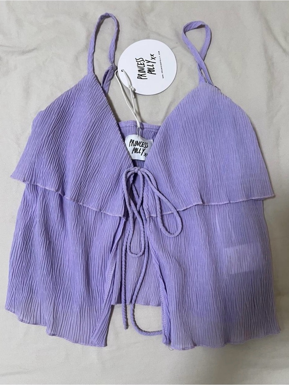 Princess Polly Lilac Tie-Front Crinkle Cami